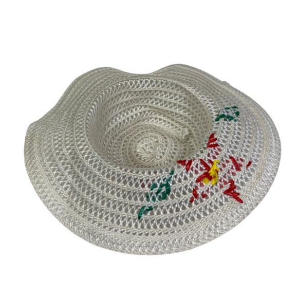 PARIS ACCESSORIES Hat Vintage Floral Straw Wide Brim Beach Sun White  Retro‎ - Picture 6 of 7